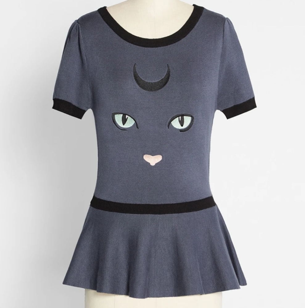 NWT🌙 🐈⬛ Modcloth x Collectif moon cat peplum top